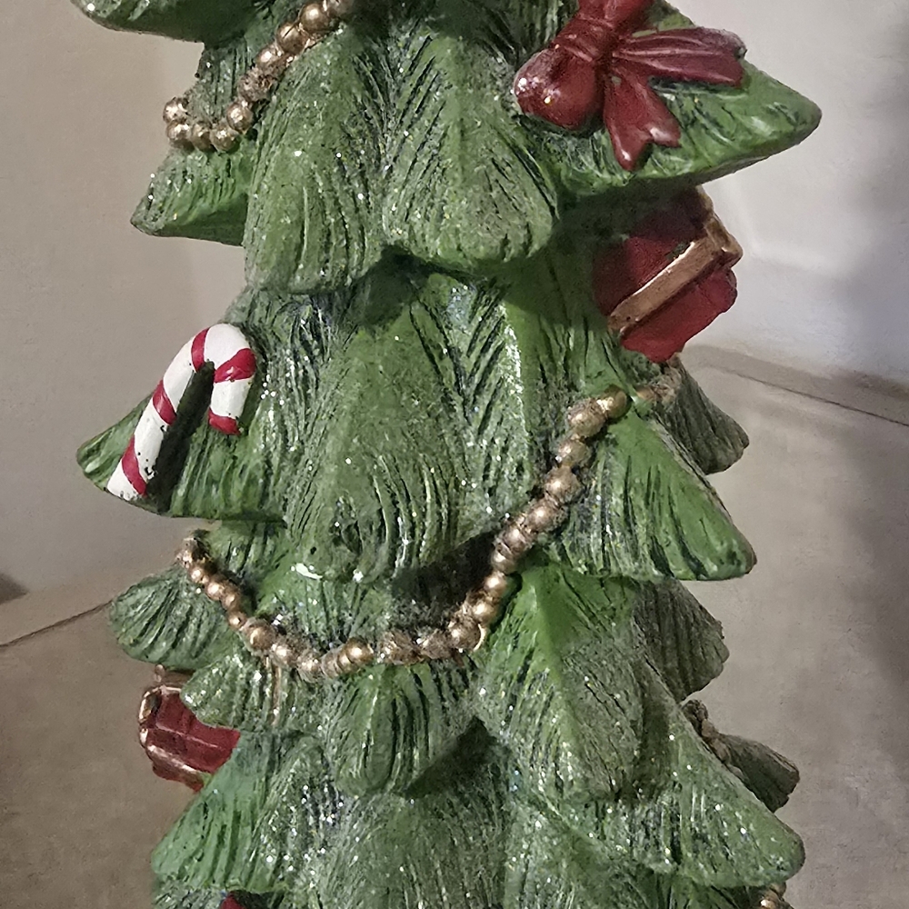 Festive Green Christmas Tree Figurine with Gold Accents - Picture 8 of 8